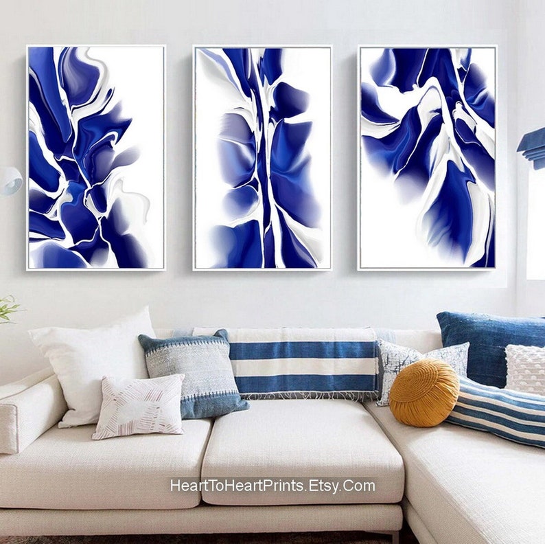 Navy Blue Abstract PRINTALE Wall Art Set of 3 Blue Abstract Painting