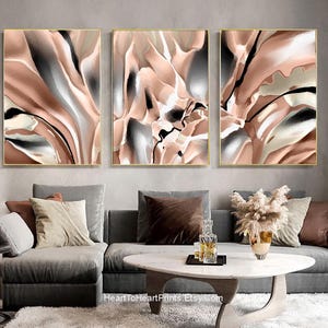 Earth Tone Wall Art Abstract Painting DOWNLOADABLE Art Set of 3 Large 24x36 Brown Black Abstract Painting Canvas PRINTABLE Contemporary Art