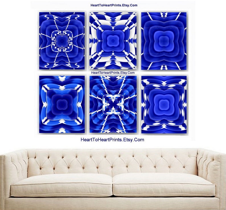 Blue Geometric Wall Art Set of 6 Prints Downloadable Navy Blue Etsy