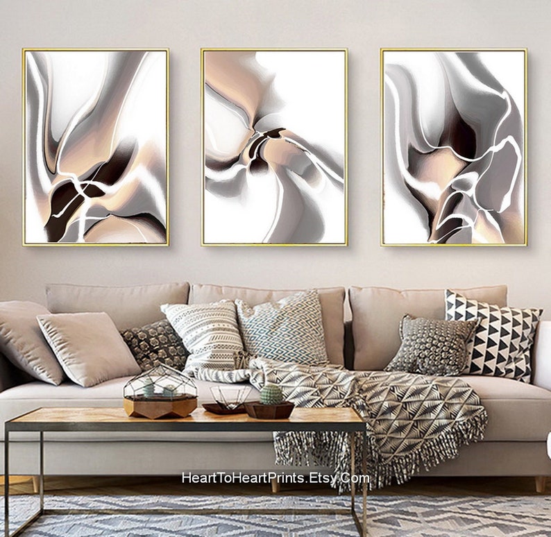 Gray Abstract Wall Art Set of 3 Posters Gray PRINTABLE Large Etsy