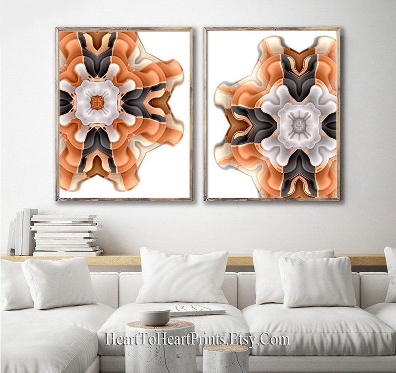 Burnt Orange & Black Abstract Wall Art Set of 2 Prints Etsy