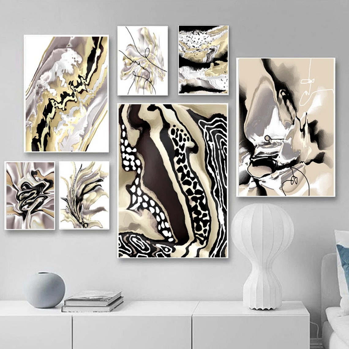 Black White Beige Abstract Set of 12 Posters DIGITAL DOWNLOAD Etsy