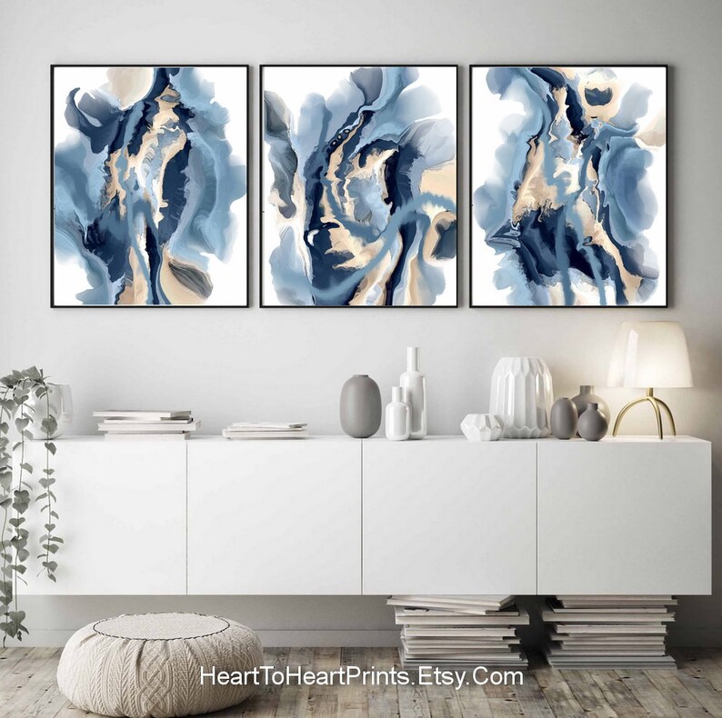 Blue Beige Abstract Painting DIGITAL DOWNLOAD Set of 3 Posters - Etsy
