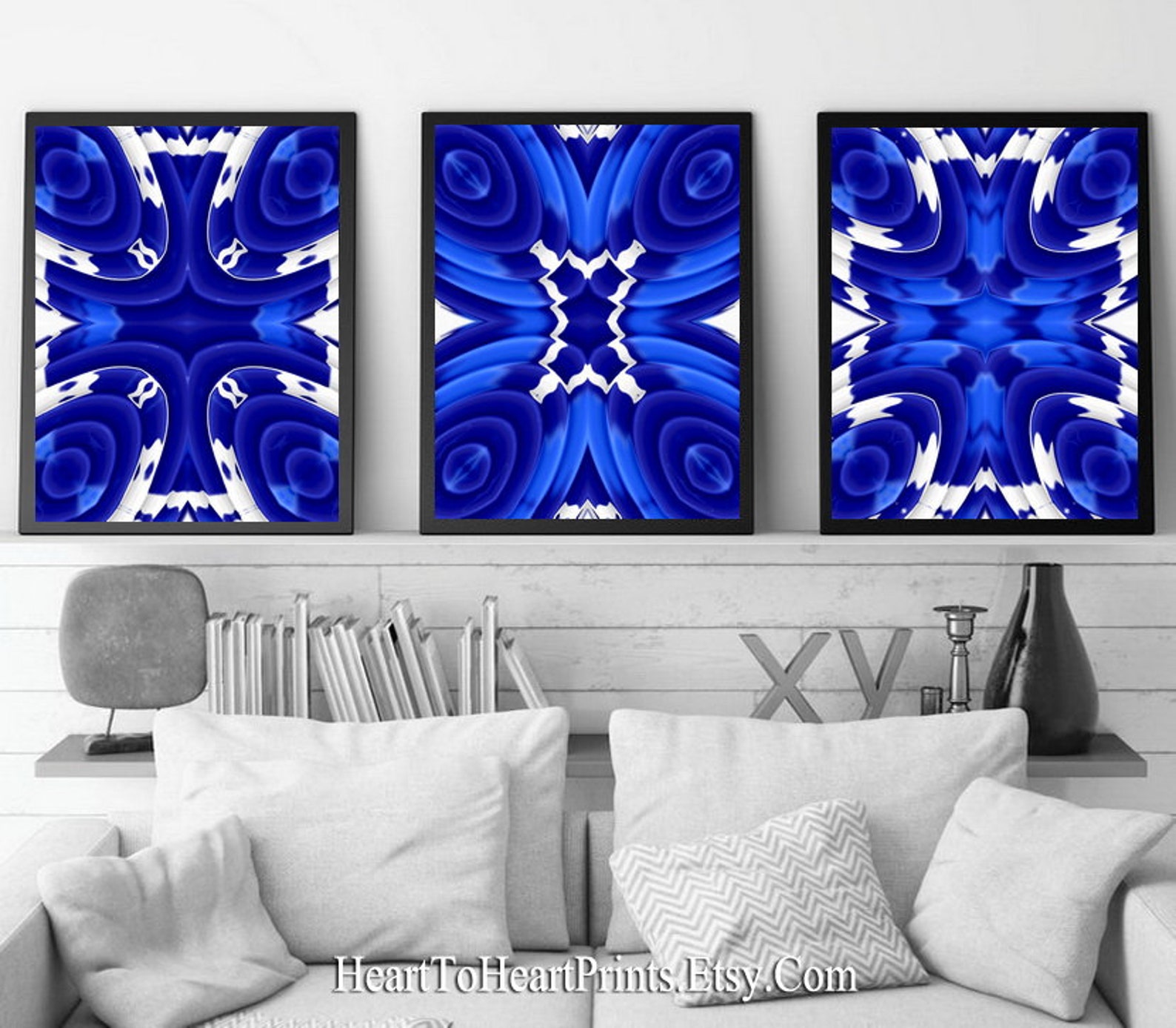 Abstract Blue Wall Art Set of 3 Prints Navy Abstract Printable Etsy