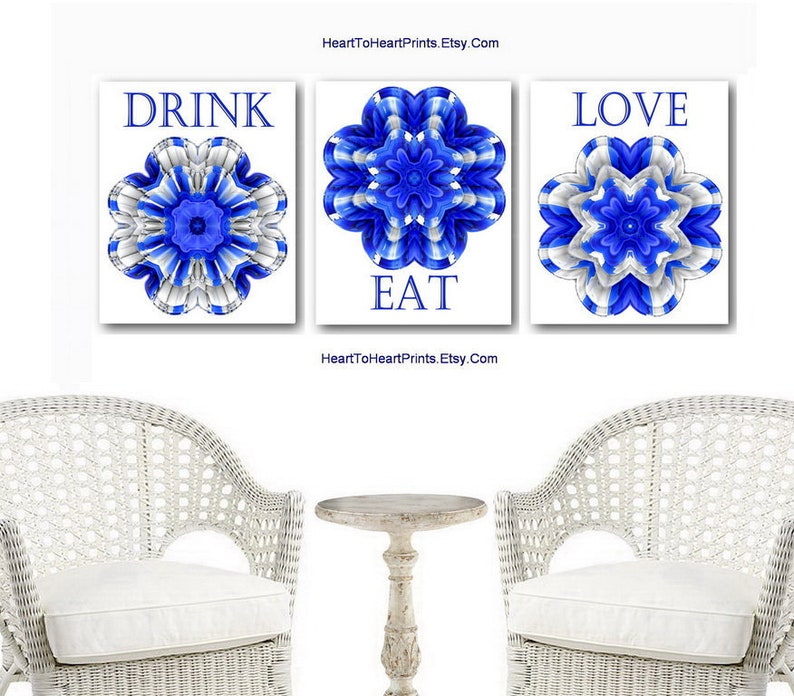 Royal Blue Kitchen Wall Art Set of 3 Prints Blue Kitchen | Etsy