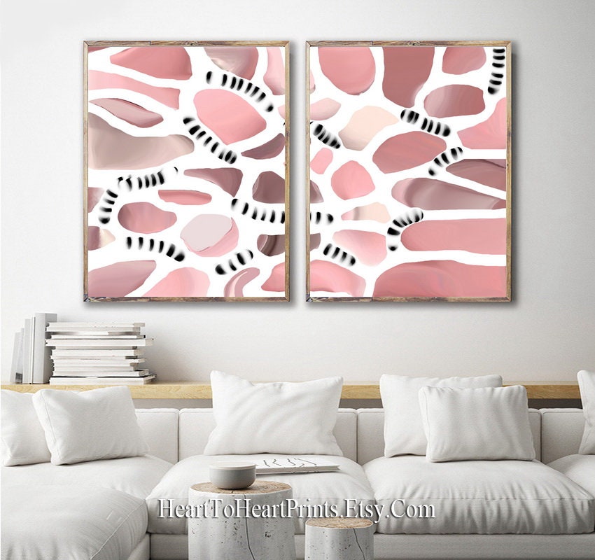 Pink Abstract Printable Wall Art Set of 2 Prints Blush | Etsy