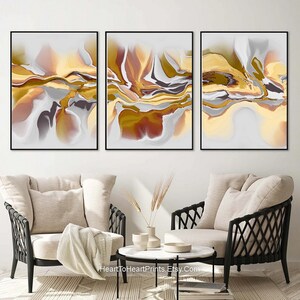 Yellow Brown Gray Abstract Painting Gallery Wall Art Set of 3 Posters ...