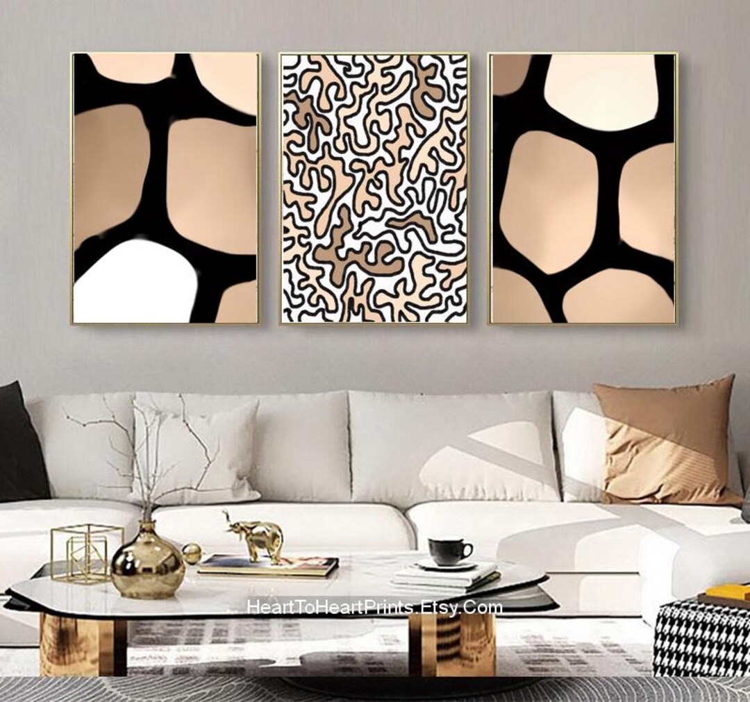 Pink Black Wall Art Set of 3 Abstract Printable Art Modern Minimalist ...