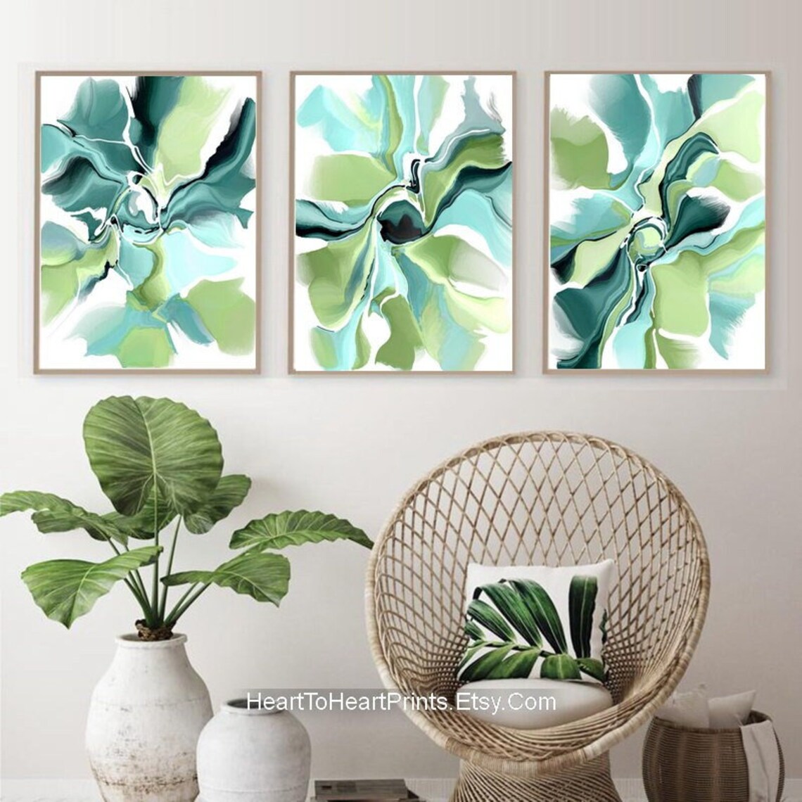 Green Blue Abstract Set of 3 PRINTABLE Wall Art Lime Aqua - Etsy