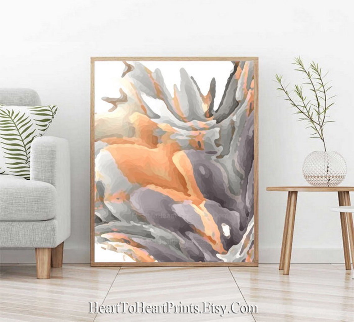 Gray Orange Abstract Painting Set of 2 Prints Printable Wall Art ...