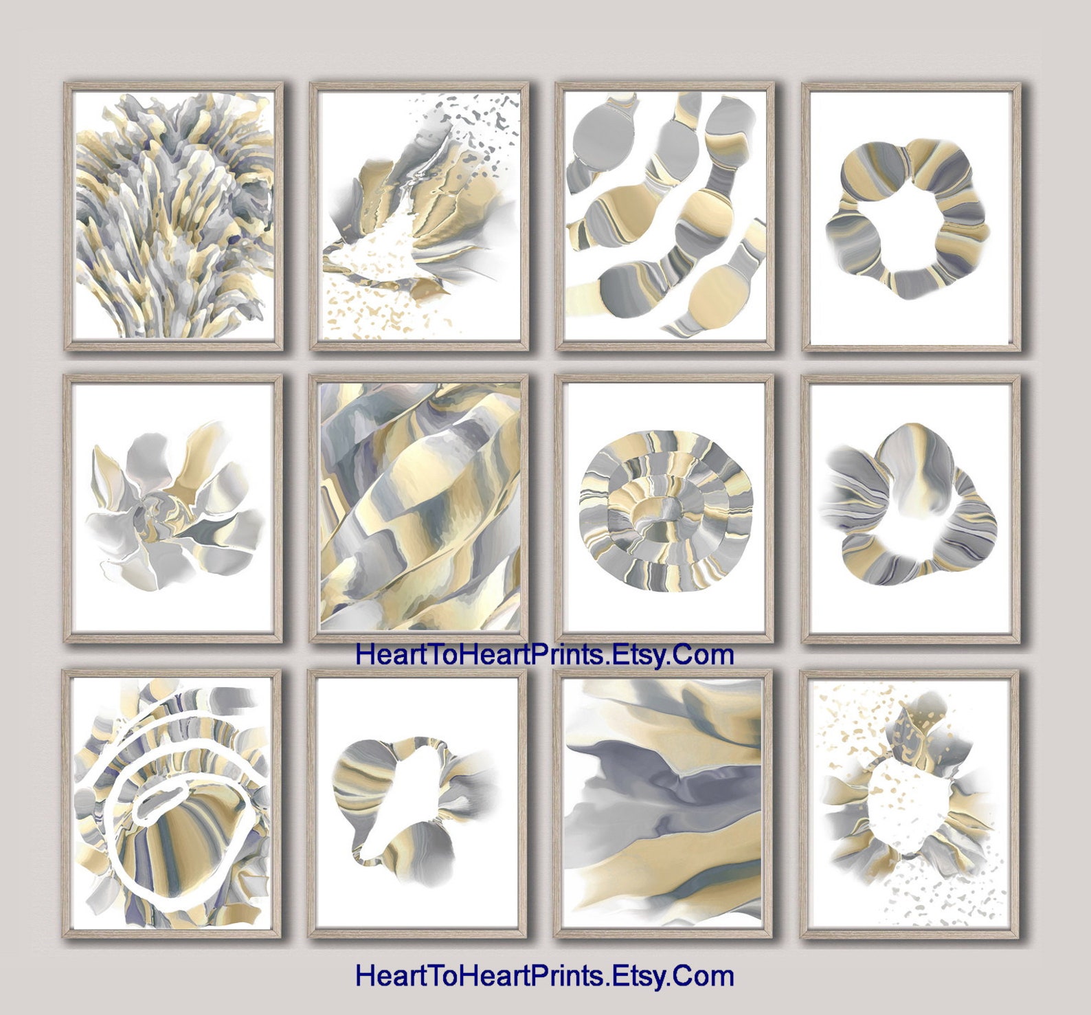 Beige Gray Abstract Set of 12 Posters Minimalist Artwork Neutral