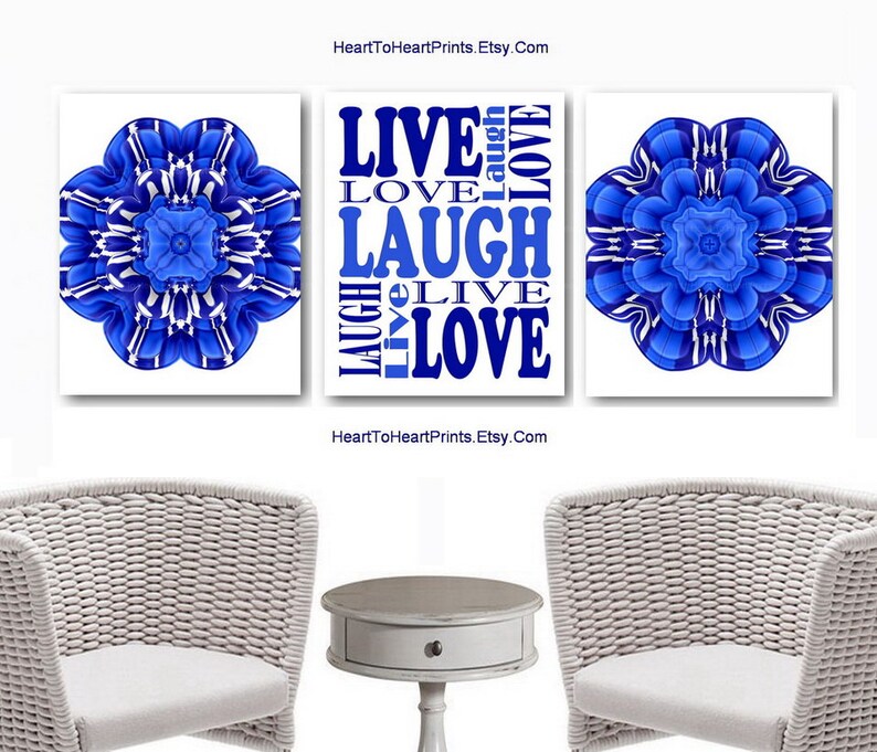 Royal Blue Kitchen Wall Art Set of 3 Prints Blue Kitchen Etsy