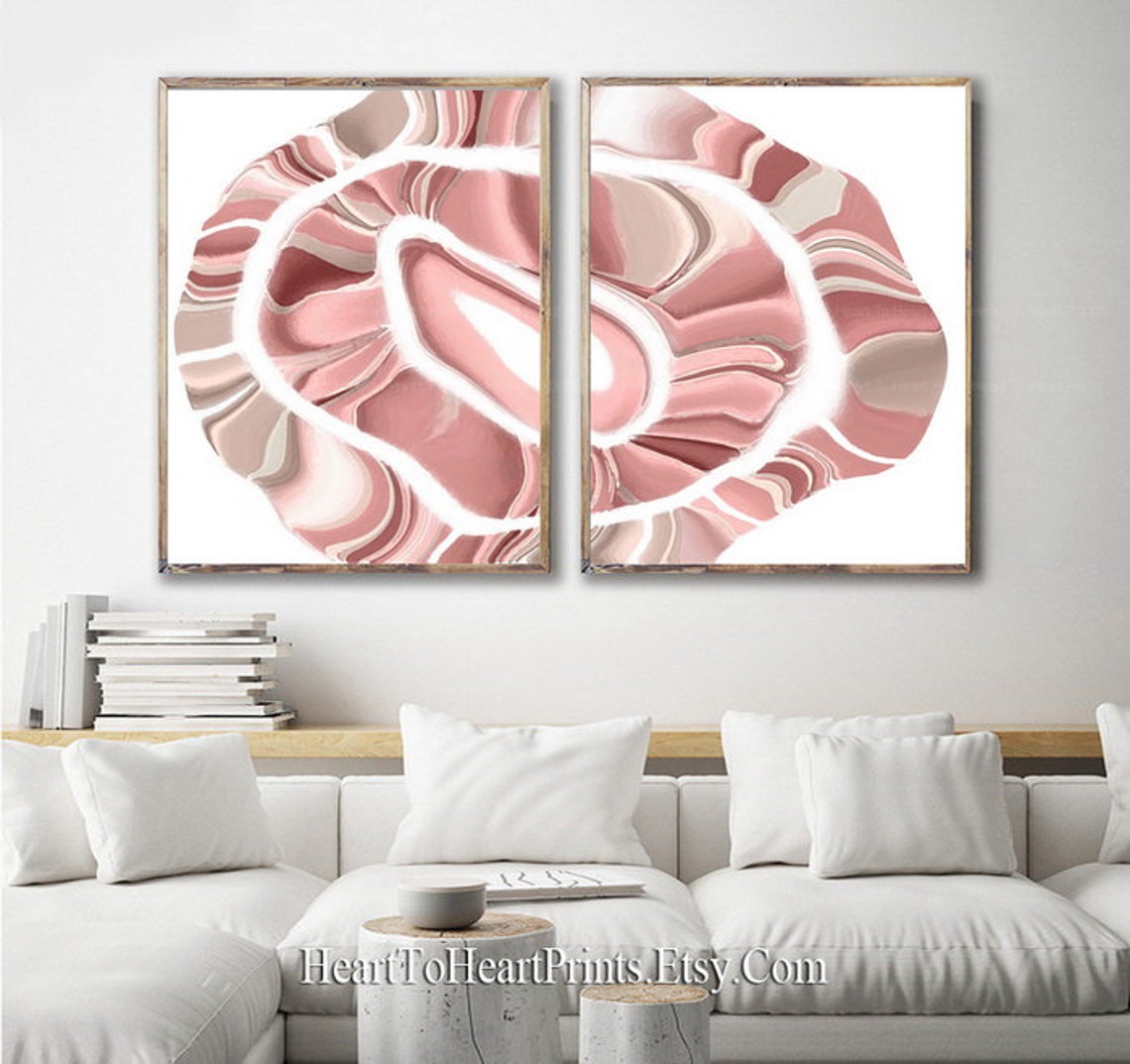 Blush Abstract Wall Art Set of 2 Prints Pink Print Blush Etsy