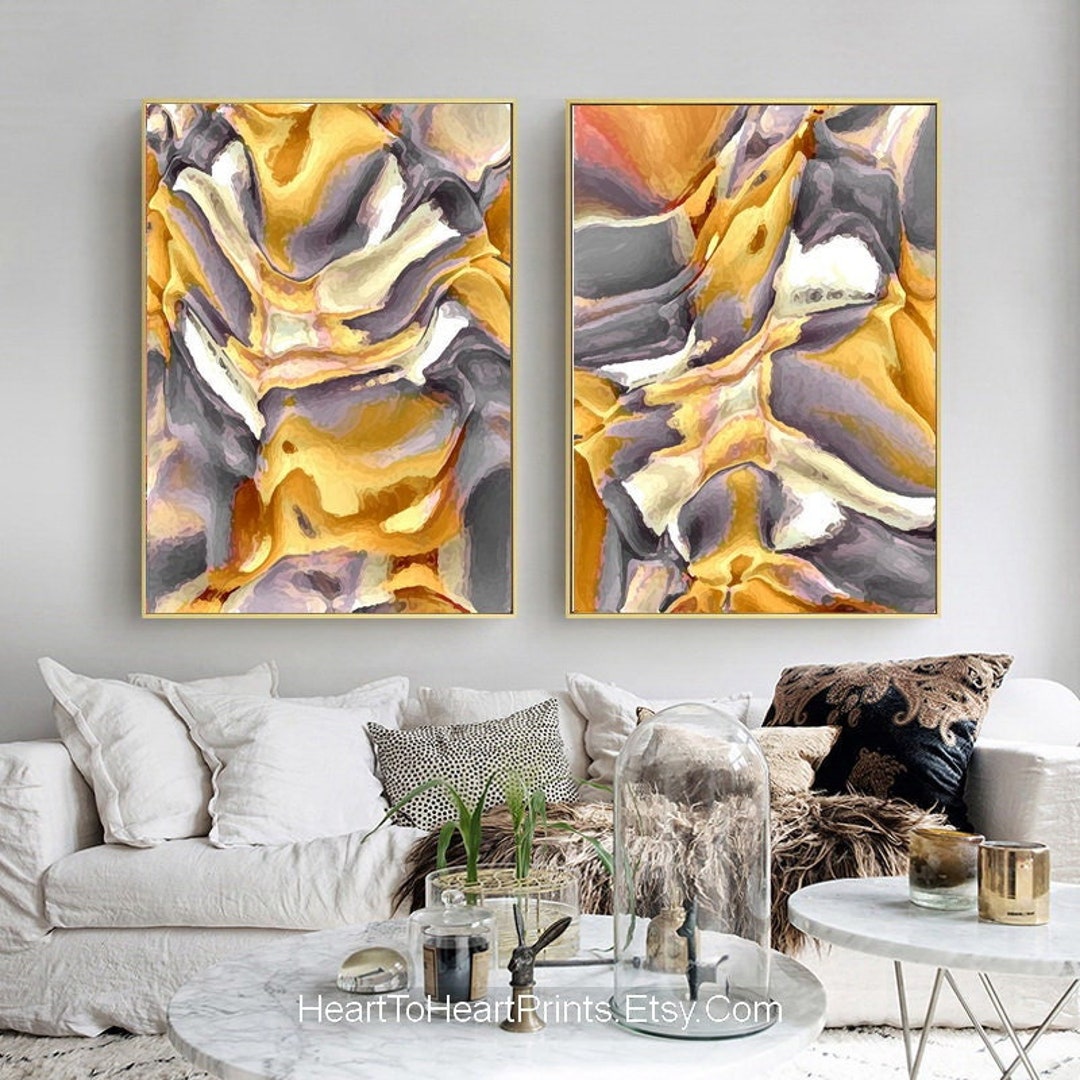 Yellow Gray Abstract Painting Set of 2 Canvas PRINTABLE Abstract Wall ...