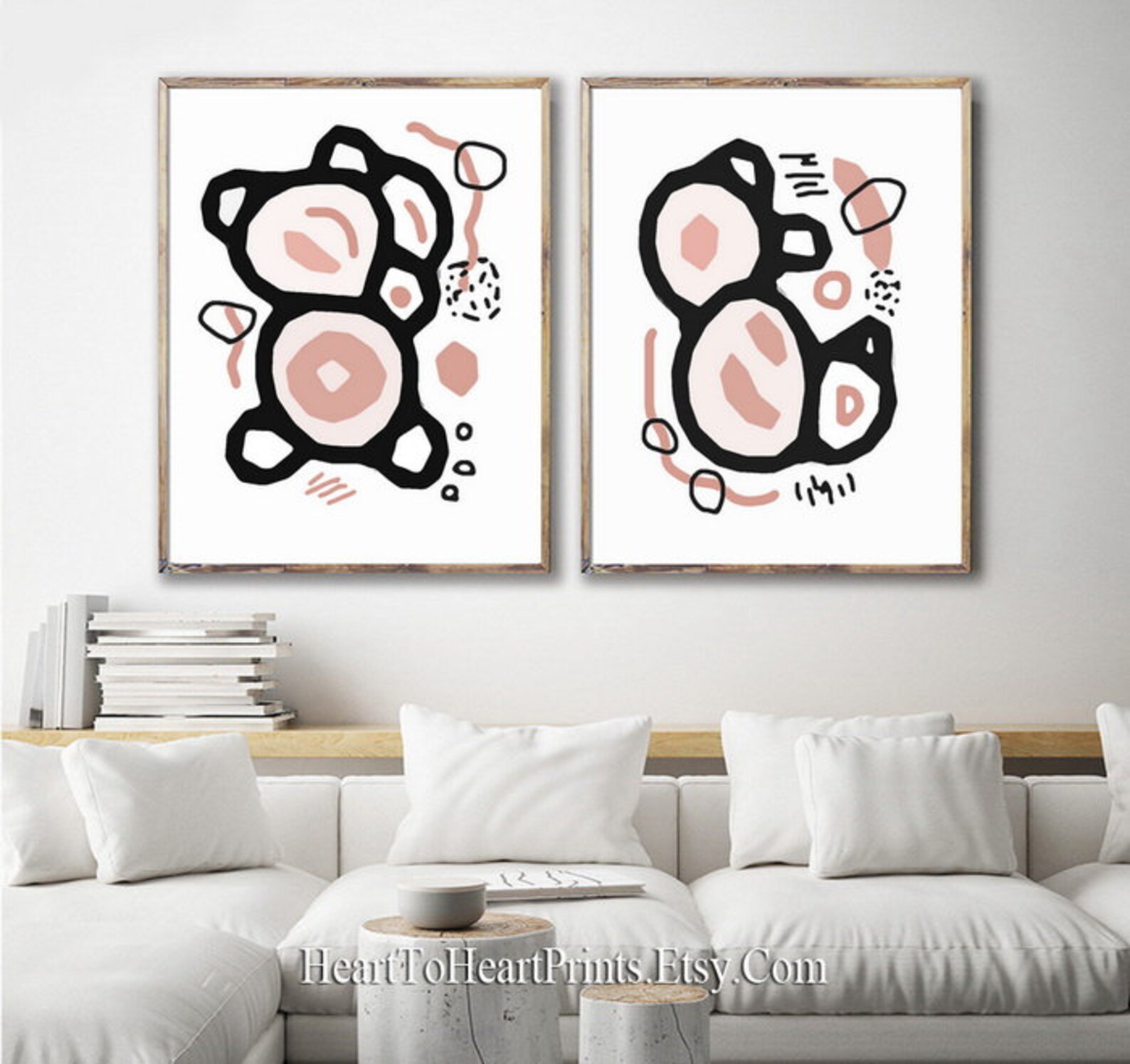 Pink Black Abstract Set of 3 Posters Brush Stroke Prints Set of 3 ...