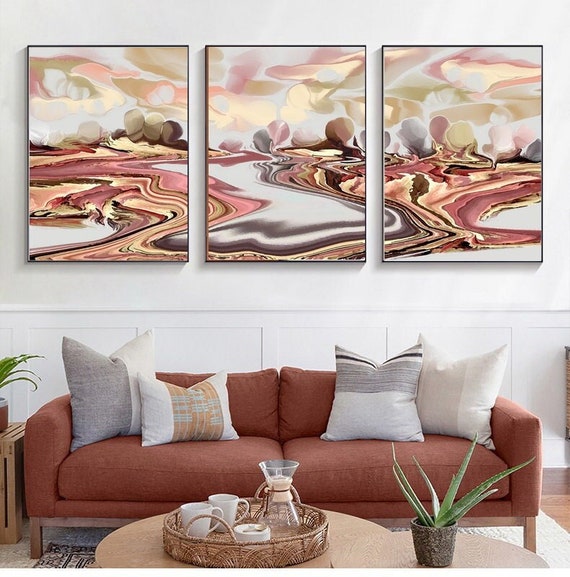 Landscape Abstract Painting PRINTABLE Wall Art Set of 3 Orange Etsy