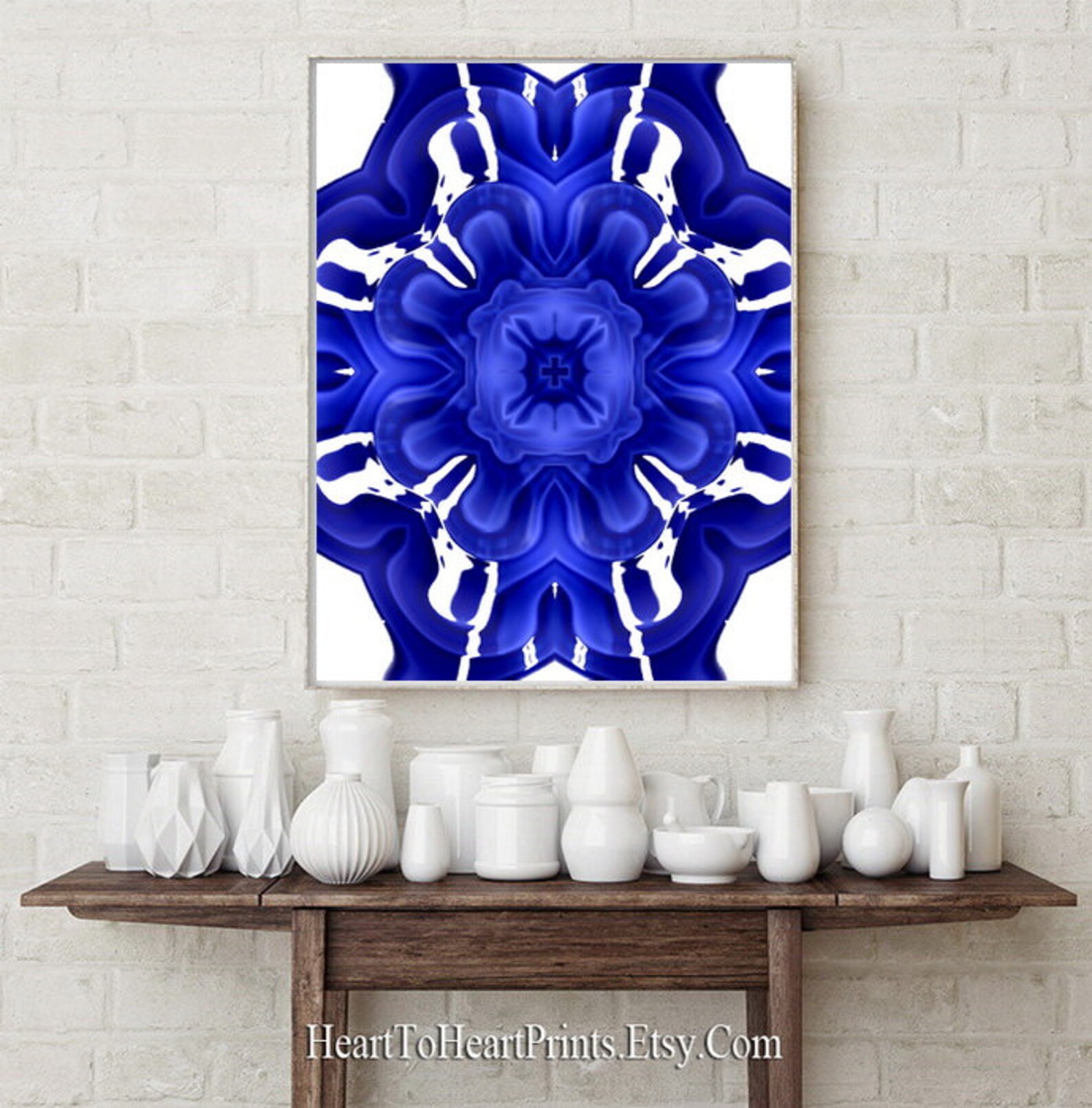 Cobalt Blue Wall Art Set of 3 Prints Cobalt Blue Floral Wall Etsy