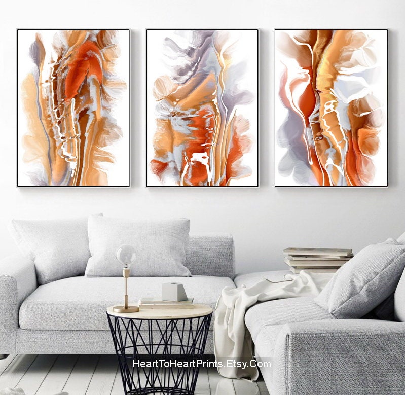 Orange Abstract Painting Set of 3 Posters Canvas DIGITAL | Etsy