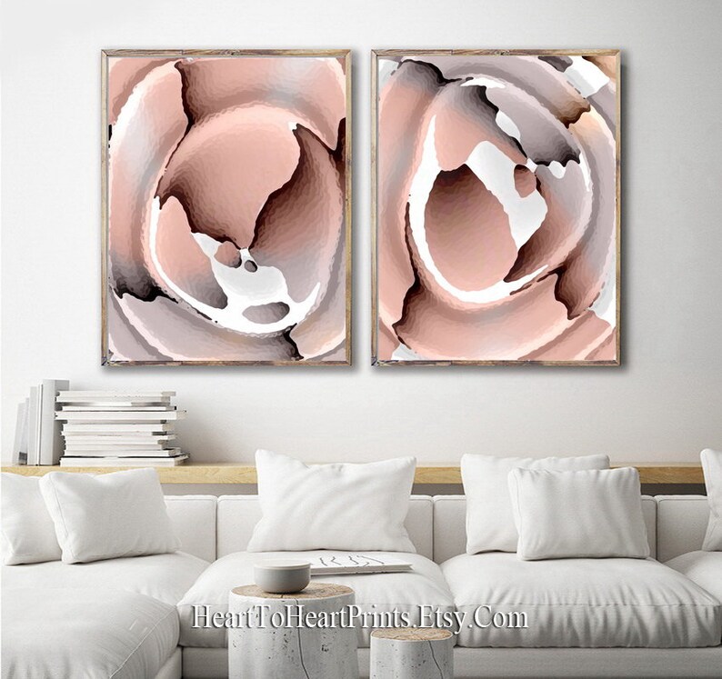 Blush Abstract Wall Art Set of 2 Prints Pink Blush Gray Etsy