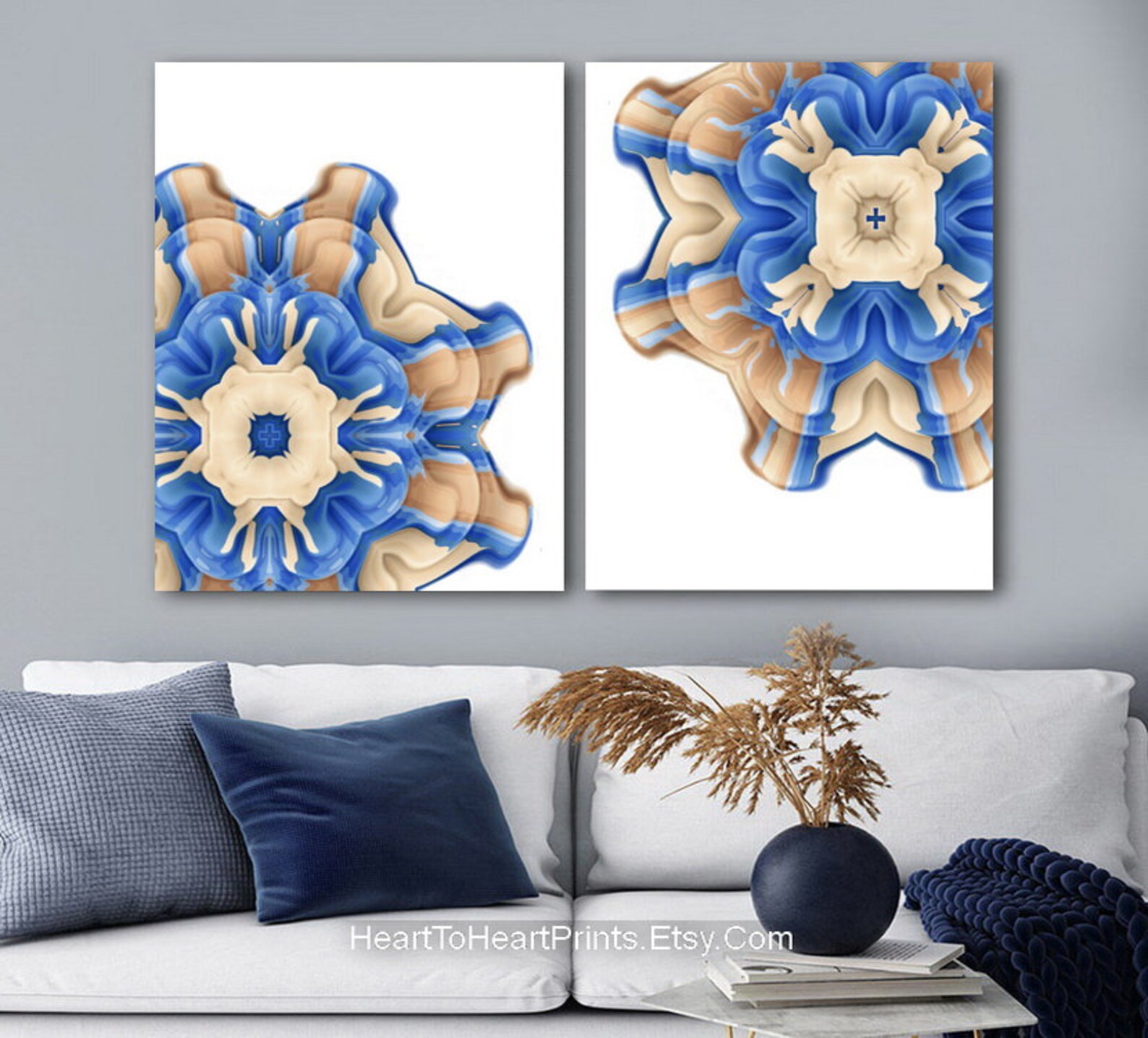 Brown Blue Wall Art Boho Printable Art Set of 2 Prints Mandala Etsy