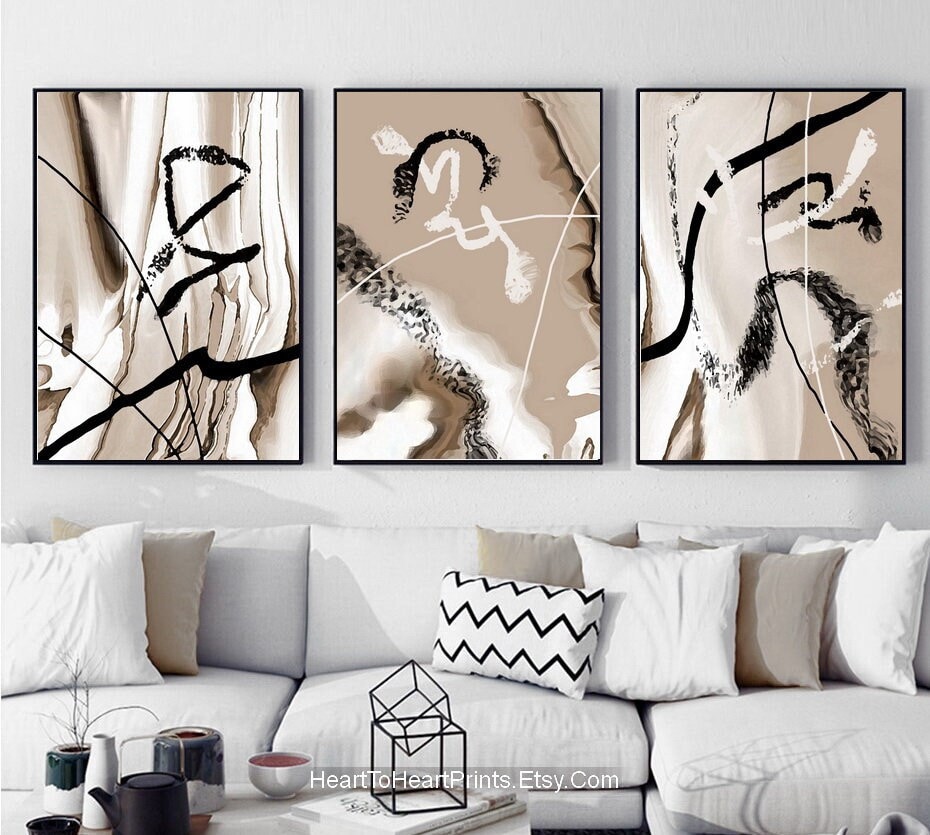 Neutral Simple Abstract Art Set of 3 PRINTABLE Minimalist Neutral Large Wall Art 24x36 inch Beige Black Minimal Modern Contemporary Artwork
