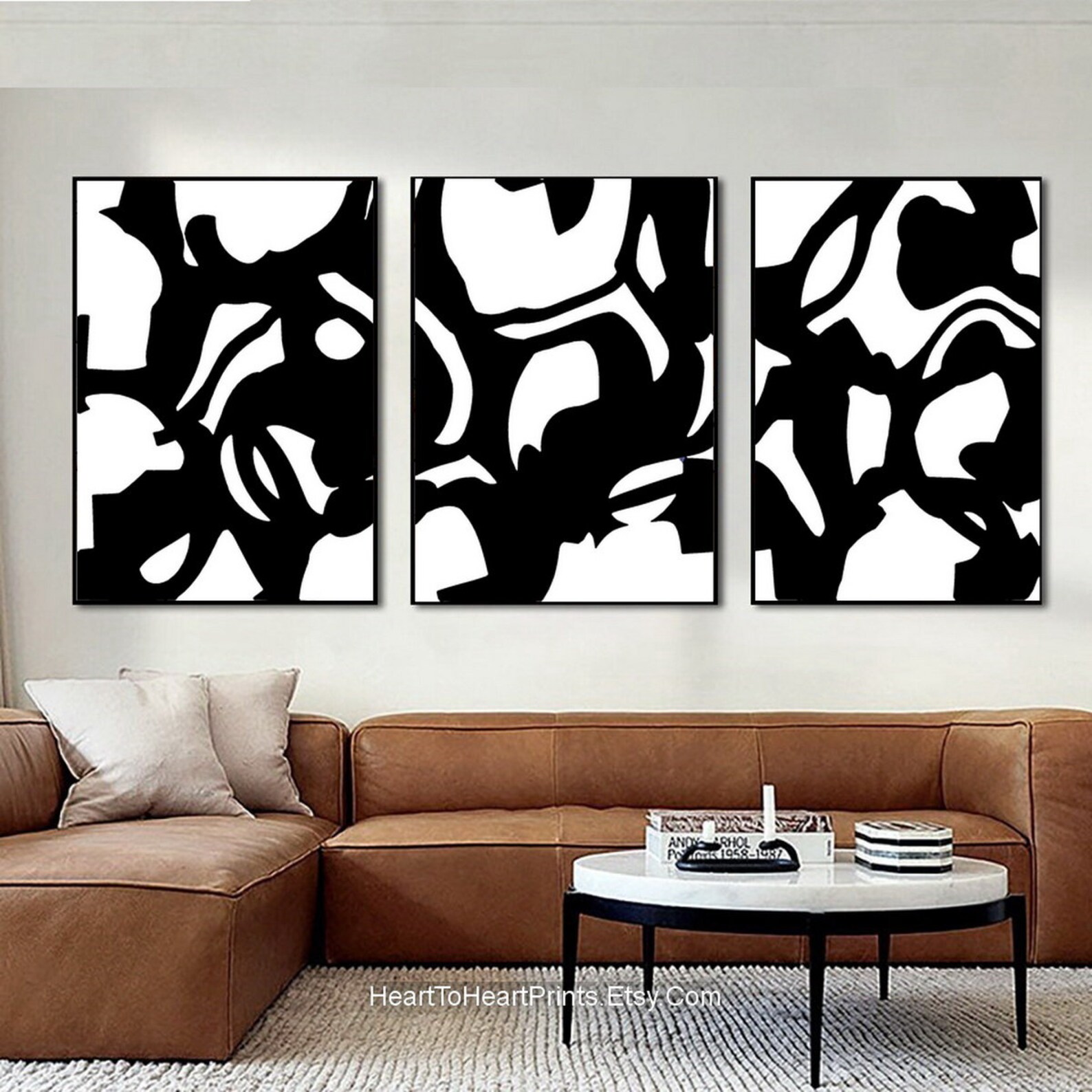 Black and White Abstract Wall Art Set of 3 Trio Large 24x36 - Etsy