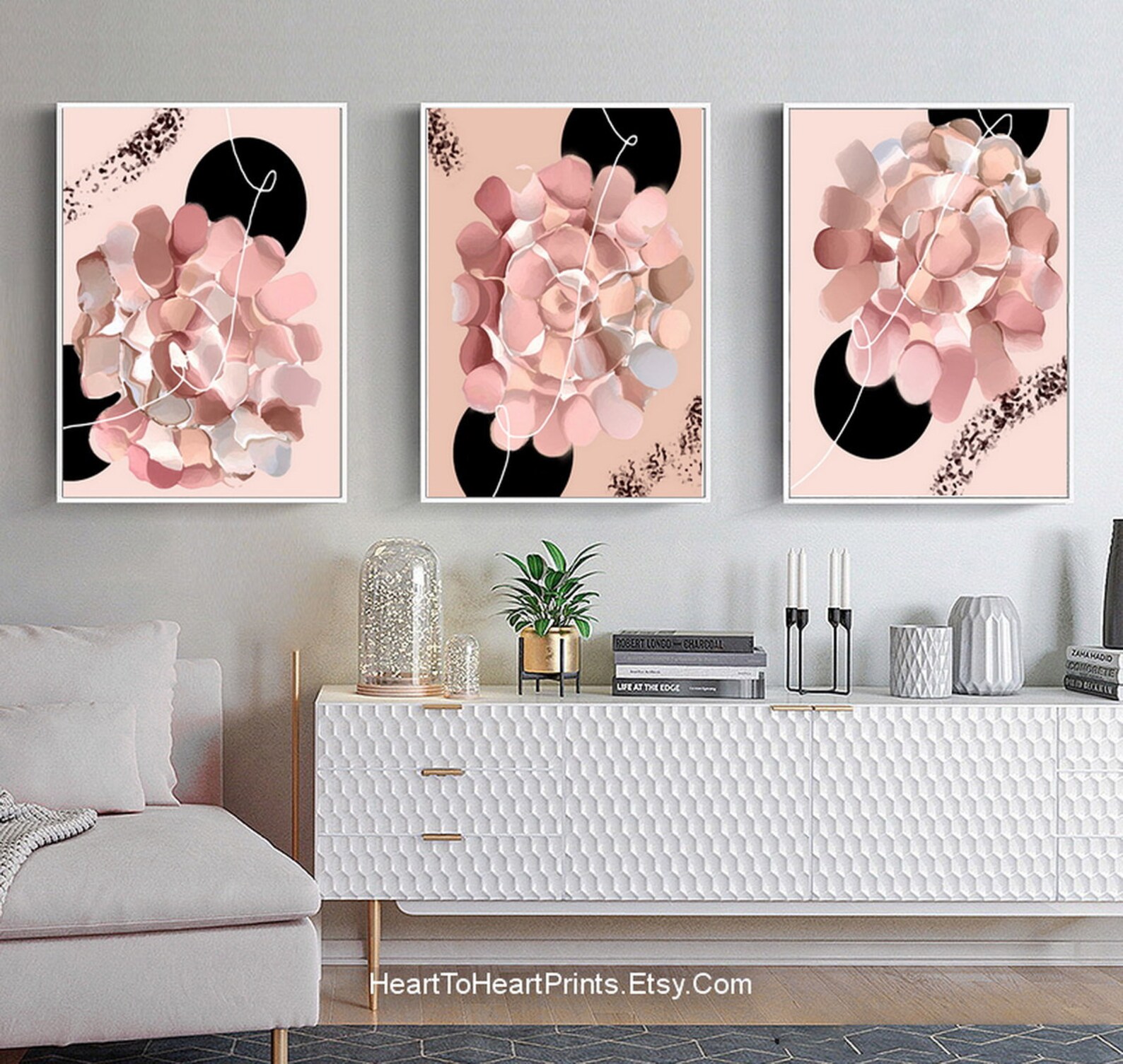 Pink Black Abstract PRINTABLE Wall Art Set of 3 Abstract Painting ...