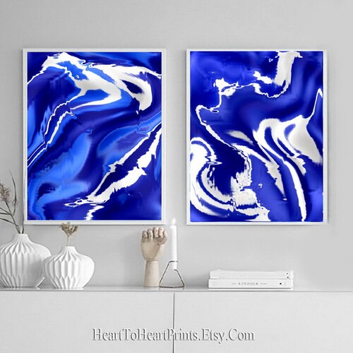 Blue Abstract Painting Set of 2 Prints Blue Painting Printable Etsy