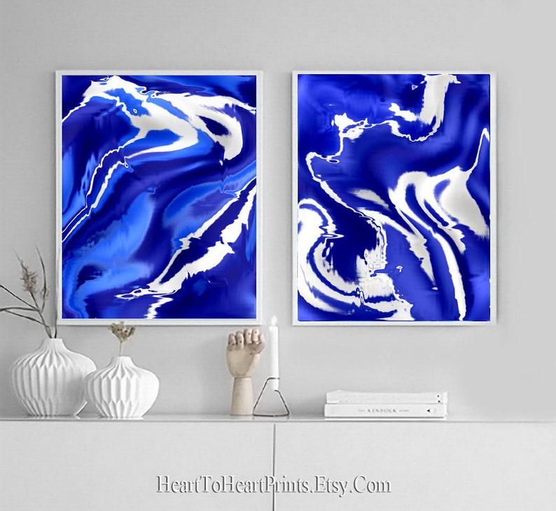 Blue Abstract Painting Set of 2 Prints Blue Painting Printable Etsy