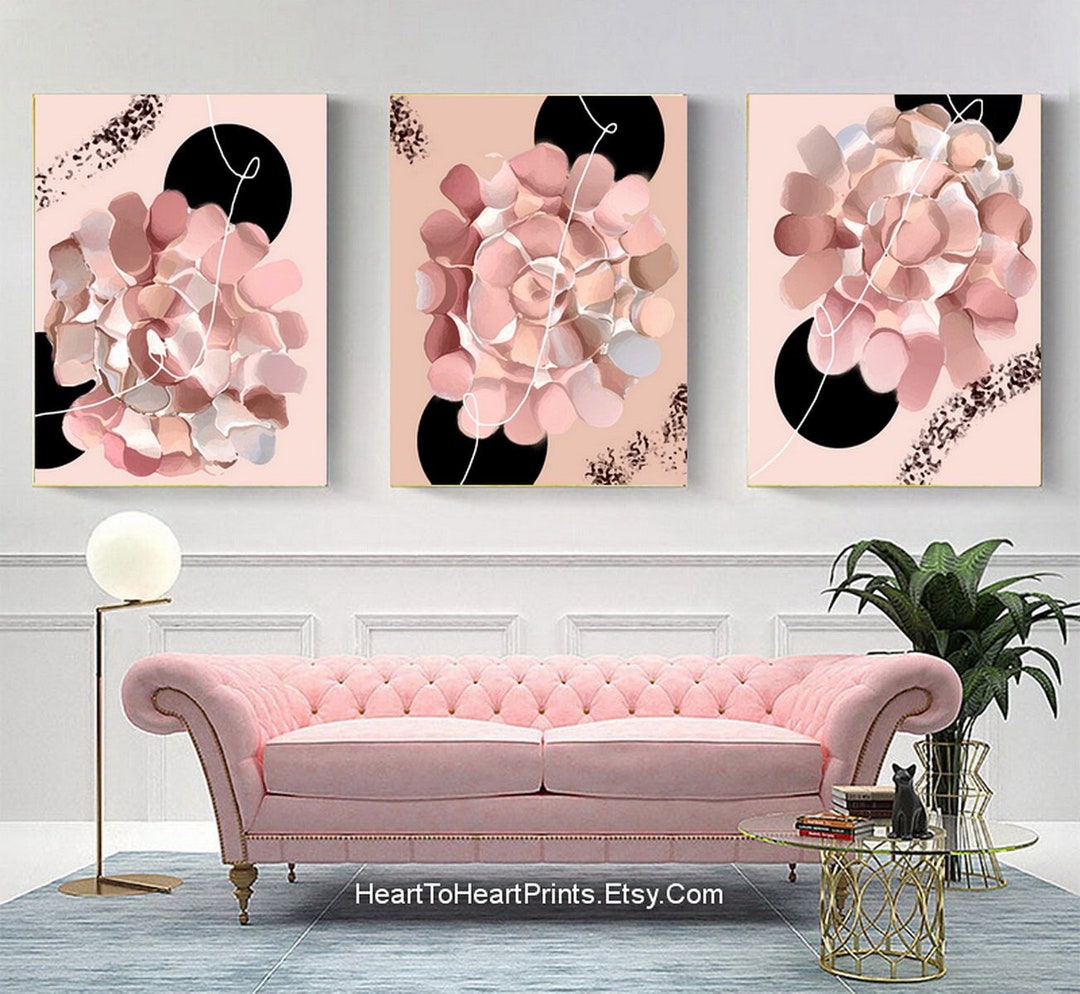 Pink Black Abstract PRINTABLE Wall Art Set of 3 Abstract Painting ...