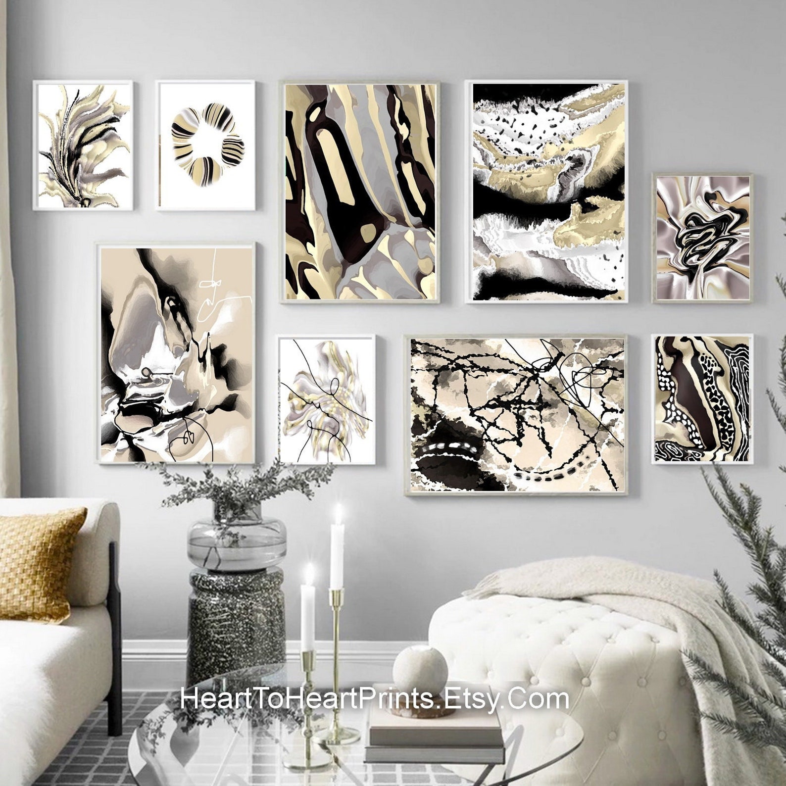 Black White Beige Abstract Set of 12 Posters DIGITAL DOWNLOAD Neutral