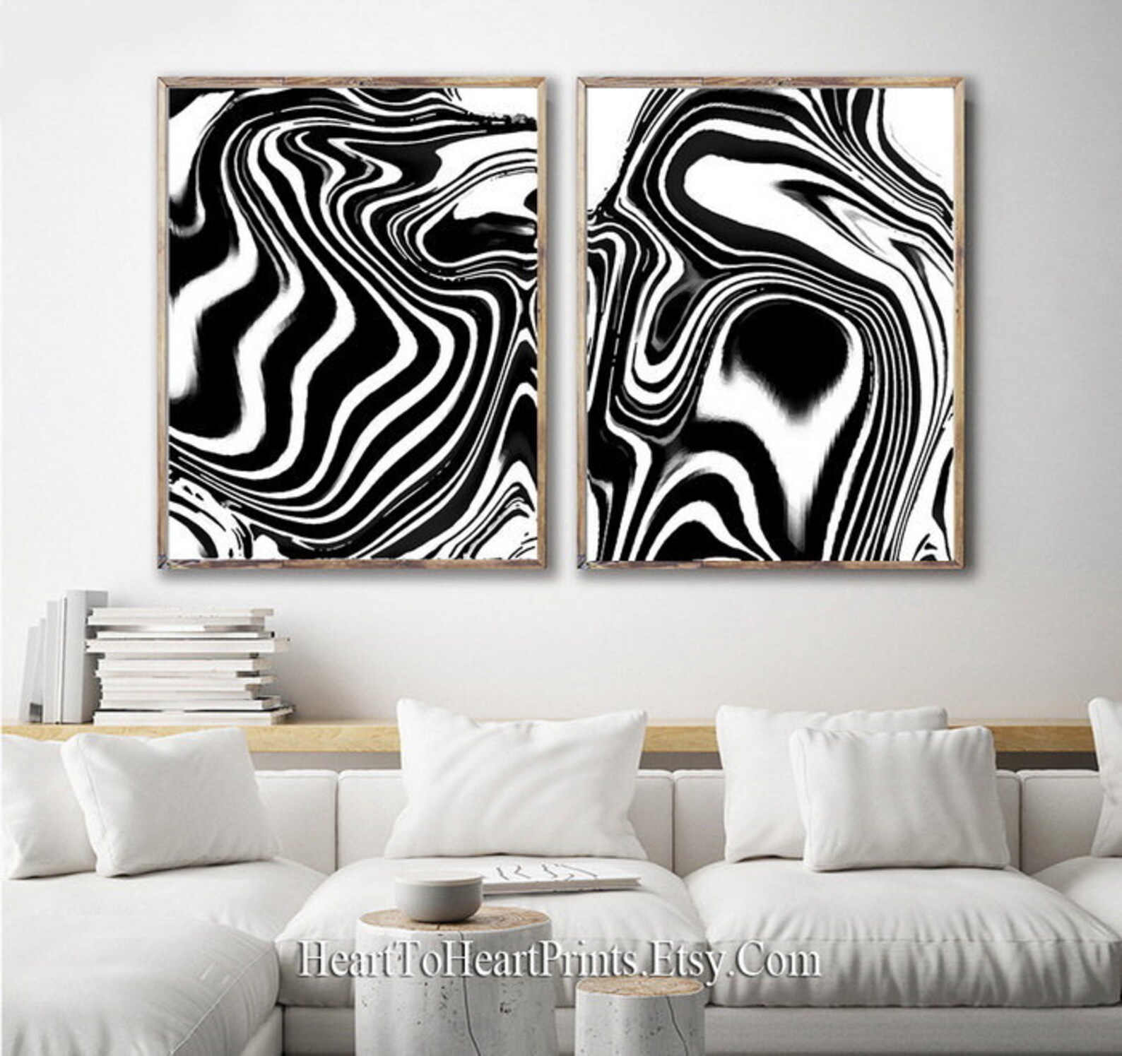 Black and White Abstract Printable Wall Art Set of 2 Prints Etsy