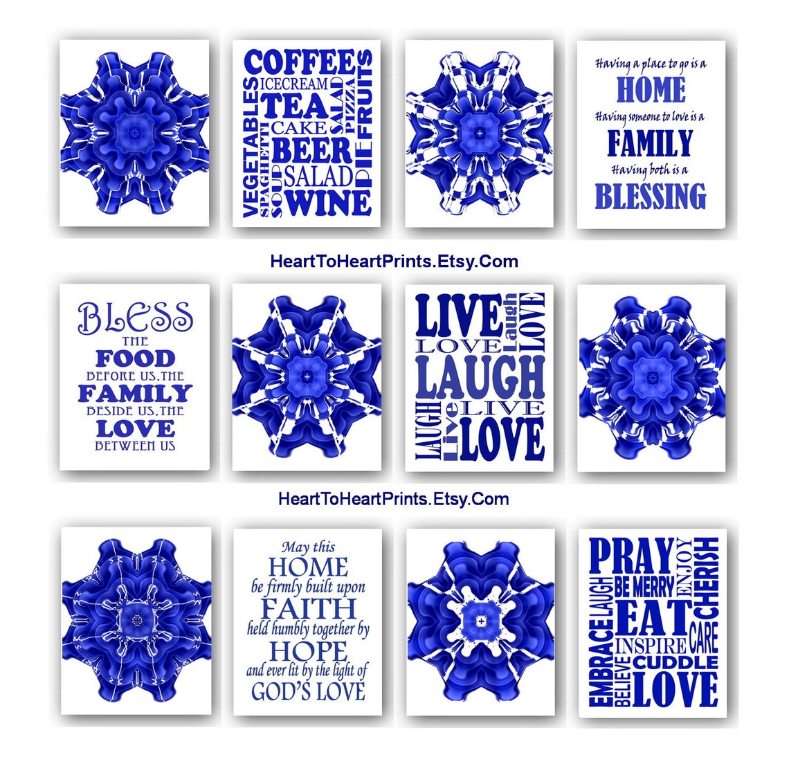 Blue Kitchen Wall Art Set of 12 PRINTABLE Royal Blue Dining Etsy