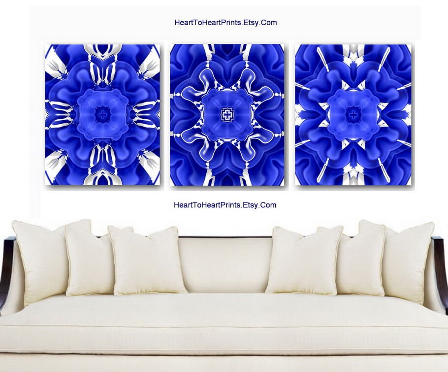 Royal Blue Wall Art Abstract Printable Art Set of 3 Prints Blue Mandala