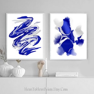 Blue Abstract Painting Set of 2 Prints Navy Blue Abstract Wall Art Royal Blue Abstract Print Minimalist Abstract Artwork Downloadable Modern