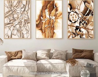 Sepia Pastel Wall Art Set of 3 Reddish-Brown Abstract Painting Canvas DOWNLOADABLE Art Brown Nature Shapes Prints Nature Structure Posters