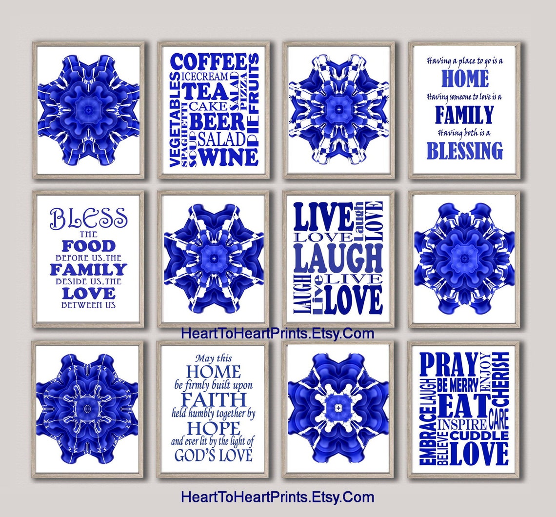 Blue Kitchen Wall Art Set of 12 PRINTABLE Royal Blue Dining Etsy