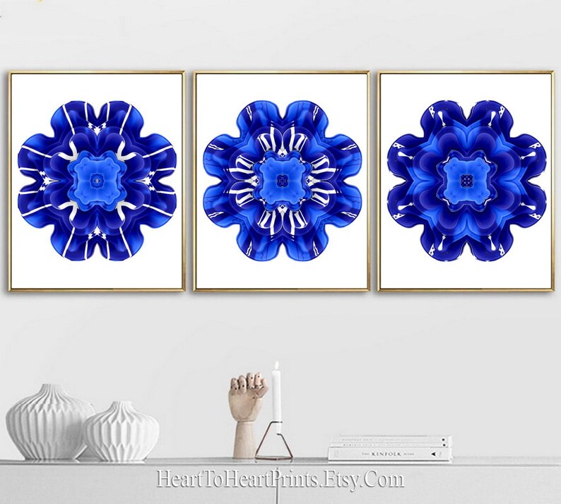Royal Blue Wall Art Set of 3 Prints Blue Bedroom Wall Art Etsy