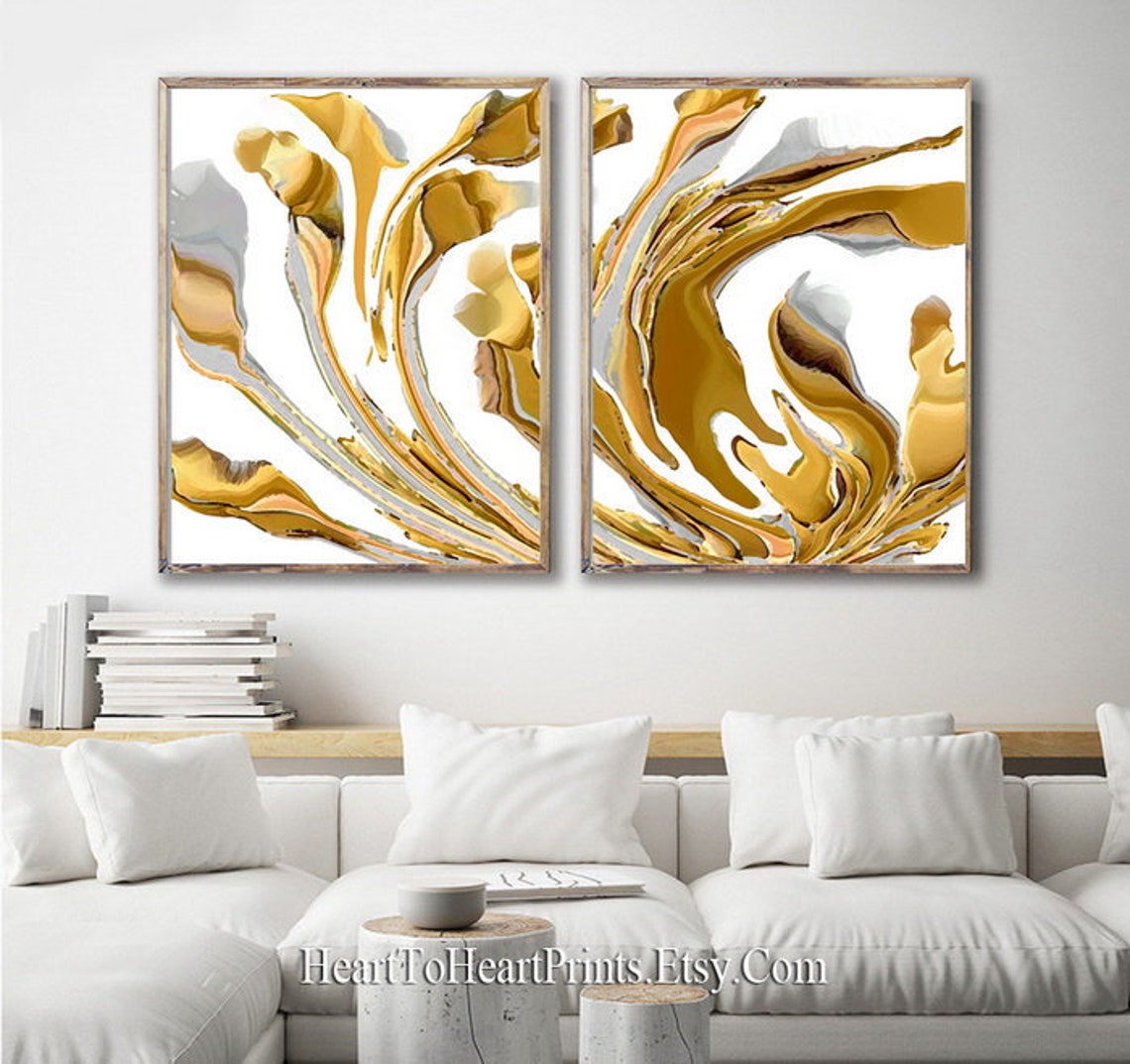 Abstract DOWNLOADABLE Prints Set of 2 Abstract Wall Art Mustard Yellow ...