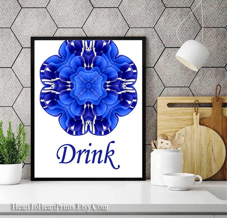 Royal Blue Kitchen Wall Art Set of 3 Prints Blue Kitchen Etsy