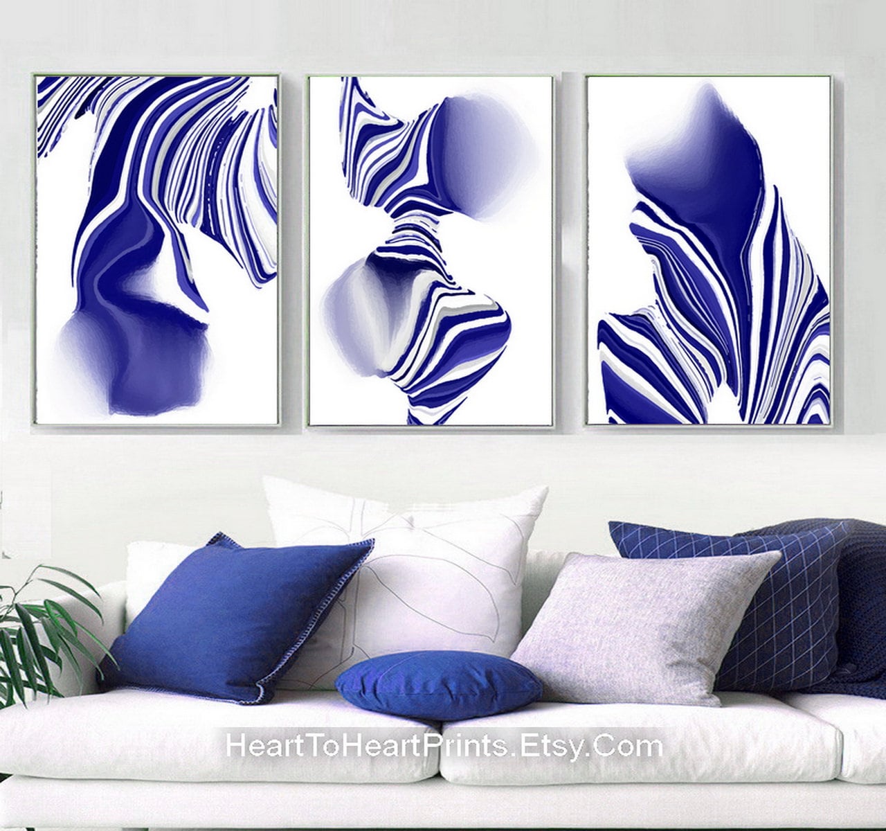 Navy Blue Abstract Painting PRINTABLE Wall Art Set of 3 - Etsy