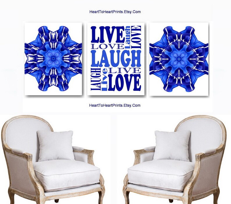 Royal Blue Kitchen Wall Art Set of 3 Prints Blue Kitchen Etsy