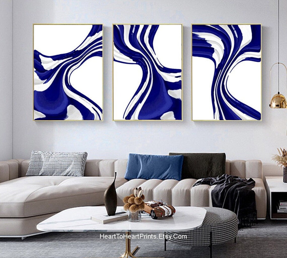 Navy Blue Abstract Gallery Wall Art Set of 3 Blue Abstract | Etsy
