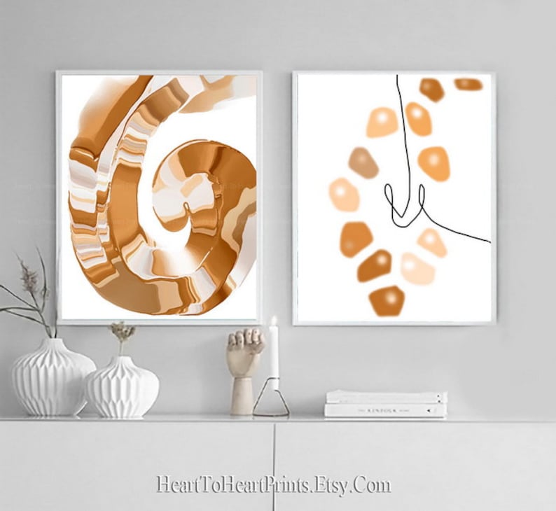Brown Beige Wall Art Abstract Painting Set of 3 Prints Etsy