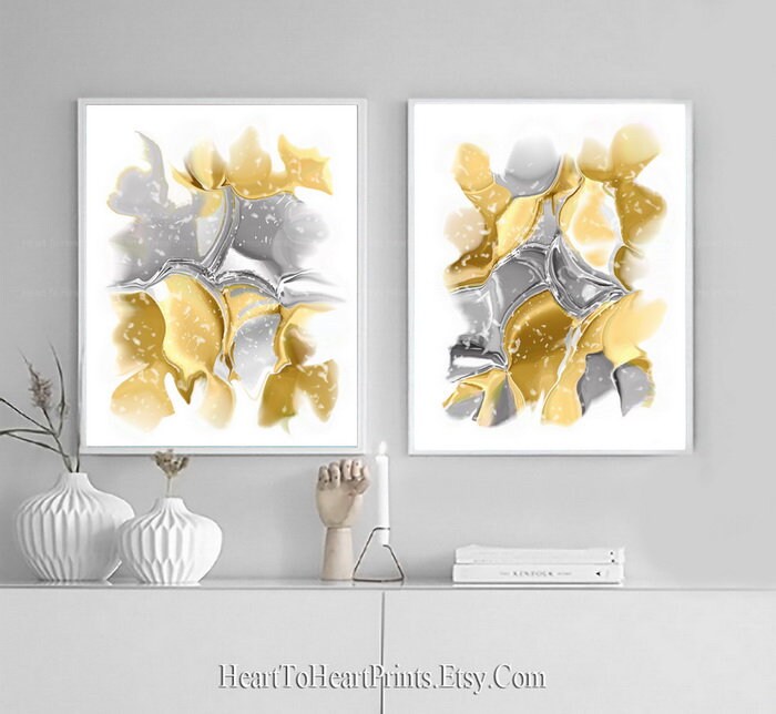 Abstract DOWNLOADABLE Prints Set of 2 Abstract Wall Art Mustard Yellow ...