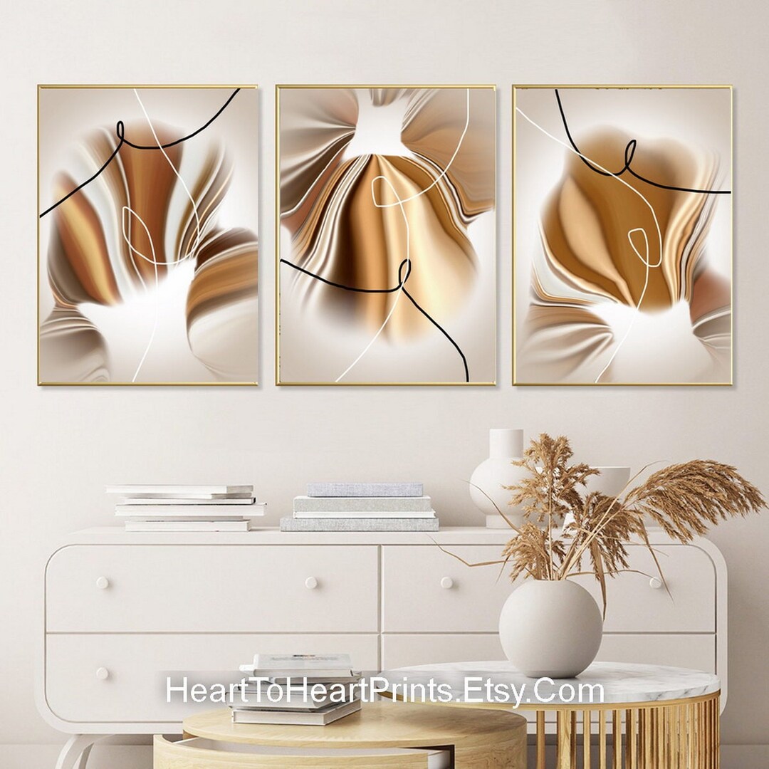 Brown Abstract Wall Art Set of 3 Large 24x36 Abstract Painting ...