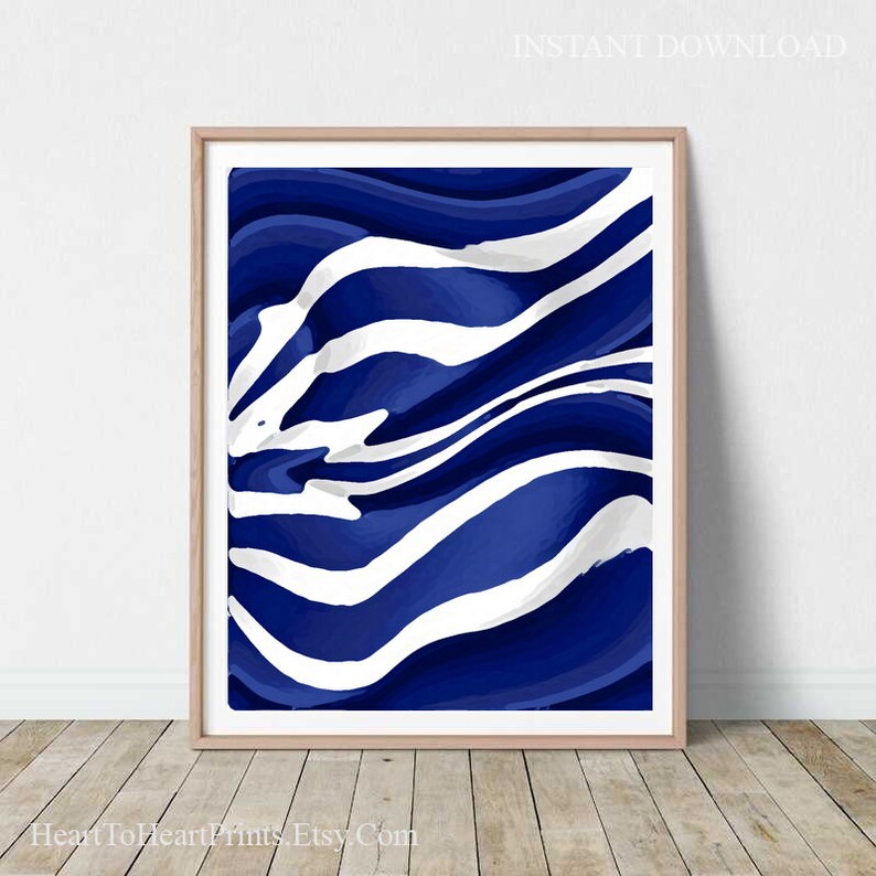 Set of 3 Navy Blue White Wall Art Digital Painting Instant Etsy