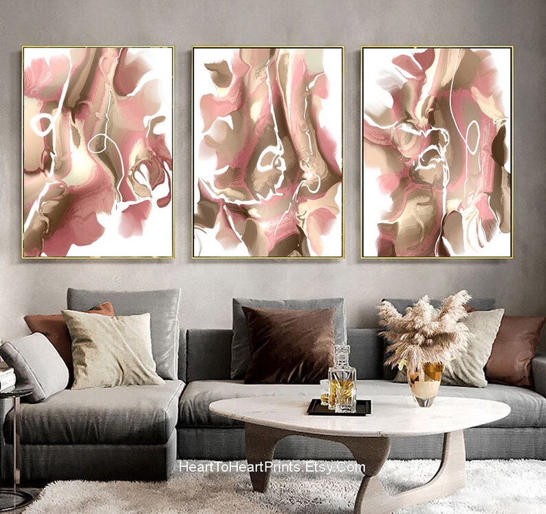 Pink Terracotta Wall Decor 3 Poster Set Canvas Abstract Etsy