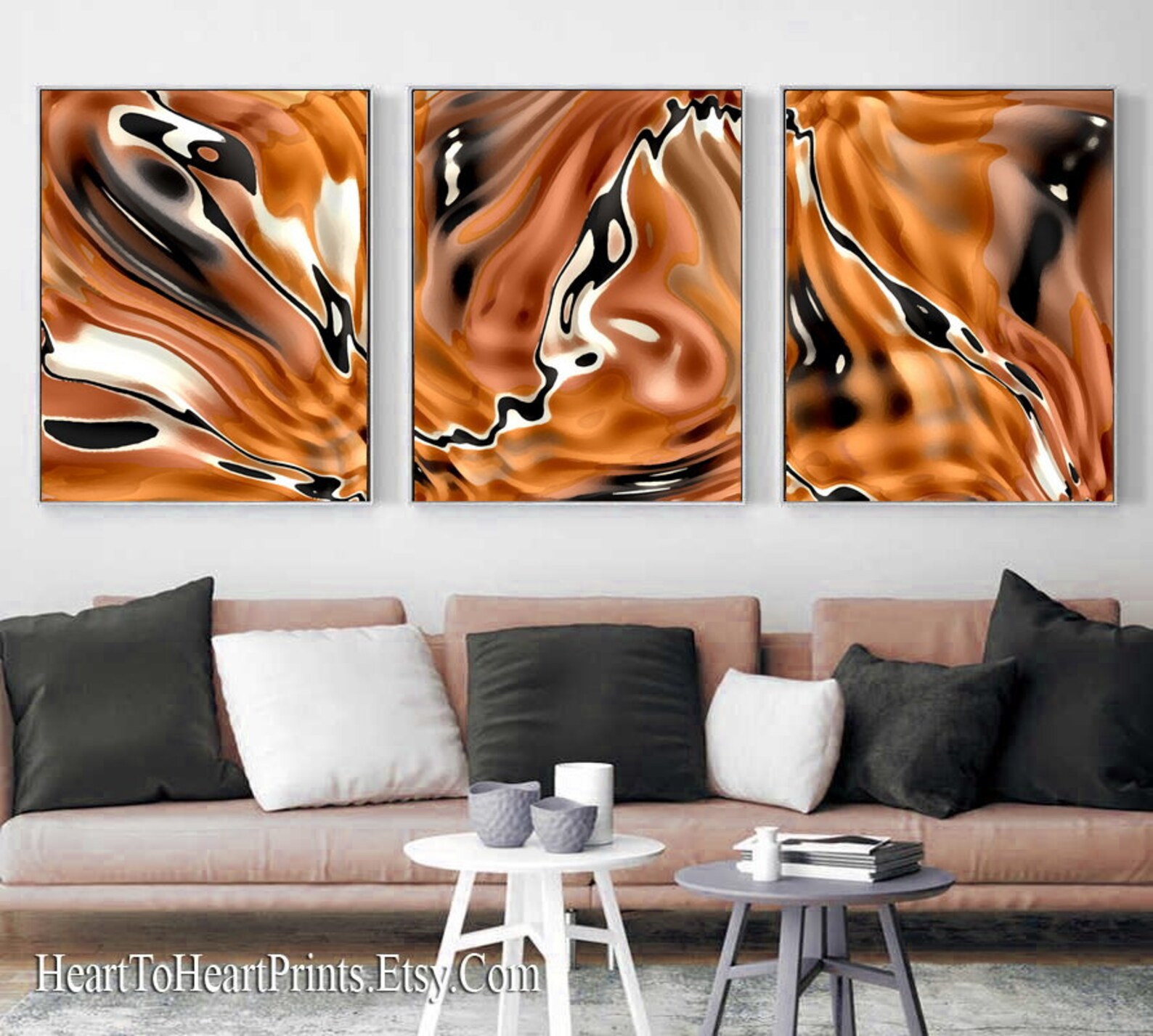 Terracotta Abstract Painting Printable Wall Art Set Of 3 Etsy