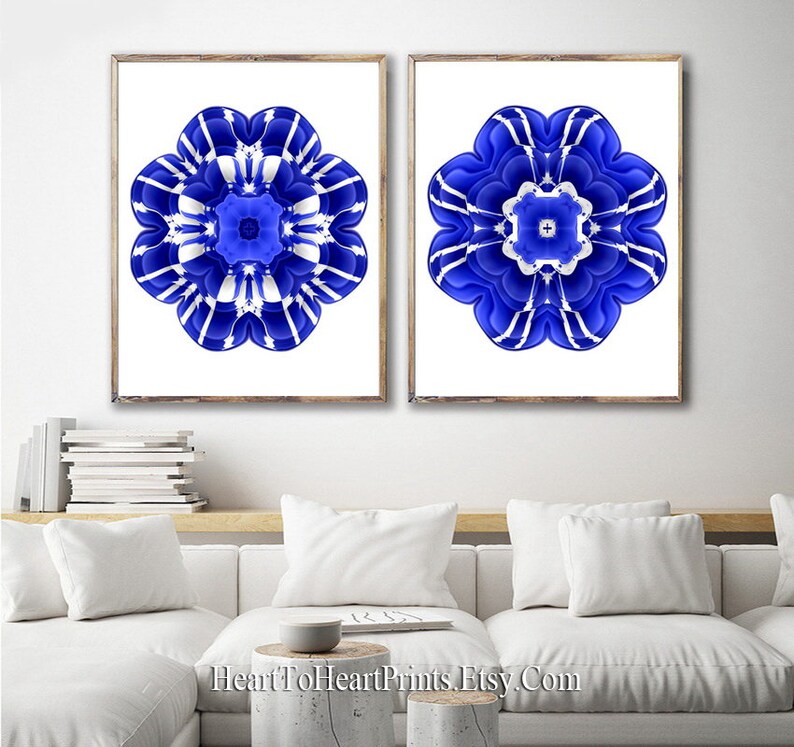 Royal Blue Wall Art Abstract Printable Art Set of 3 Prints Etsy